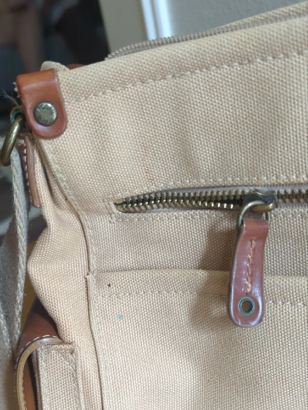 Fossil Canvas Messenger Bag in Beige